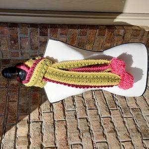 Lucky Brand Long Knitted Scarf Green Pink and Dark Red